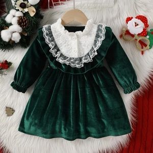 Baby Contrast Lace Ruffle Trim Flounce Sleeve Dress